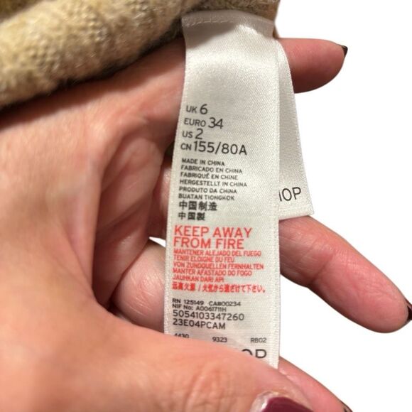 Top Shop Cropped Sweater Oatmeal Beige Contrast Mohair/Wool Trim V-Neck Woman 2‎ - Picture 5 of 7